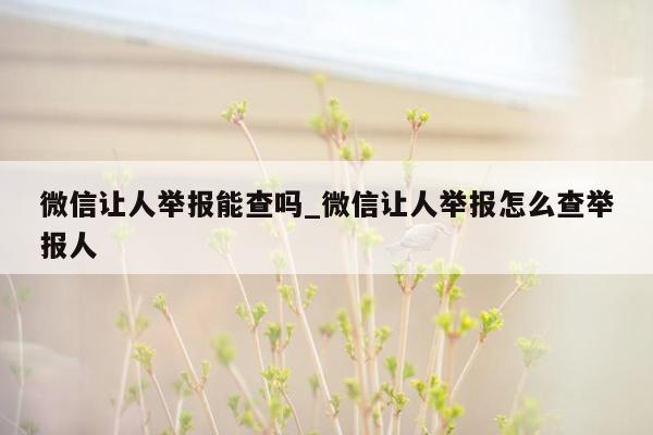 微信让人举报能查吗_微信让人举报怎么查举报人