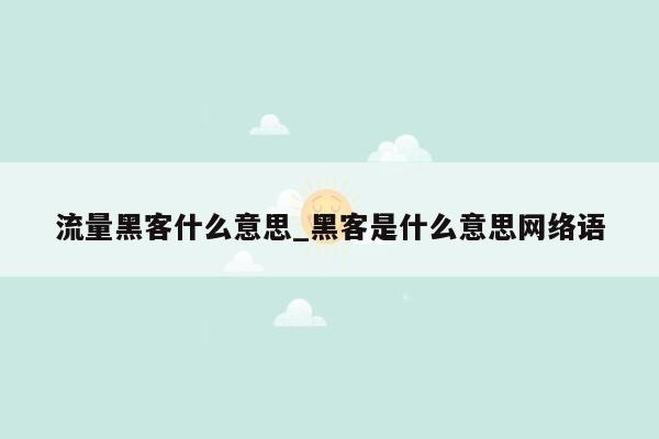 流量黑客什么意思_黑客是什么意思网络语