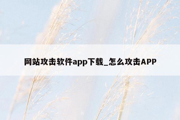 网站攻击软件app下载_怎么攻击APP