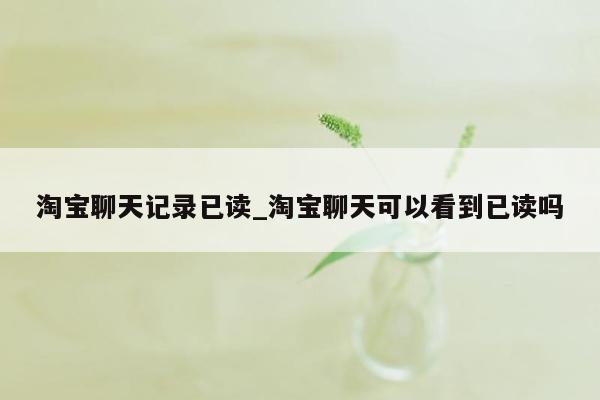 淘宝聊天记录已读_淘宝聊天可以看到已读吗