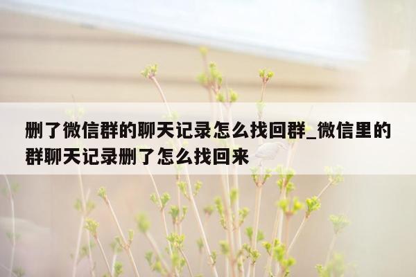 删了微信群的聊天记录怎么找回群_微信里的群聊天记录删了怎么找回来