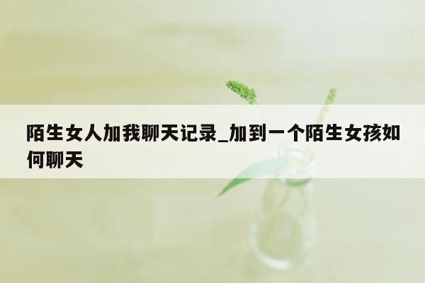 陌生女人加我聊天记录_加到一个陌生女孩如何聊天