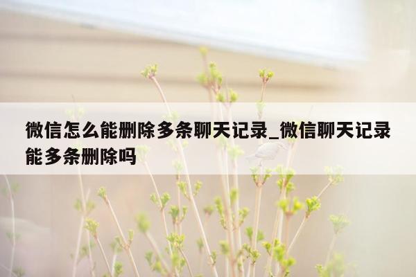 微信怎么能删除多条聊天记录_微信聊天记录能多条删除吗