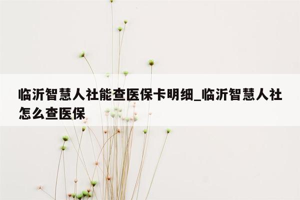 临沂智慧人社能查医保卡明细_临沂智慧人社怎么查医保