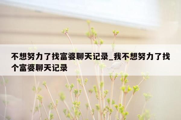 不想努力了找富婆聊天记录_我不想努力了找个富婆聊天记录