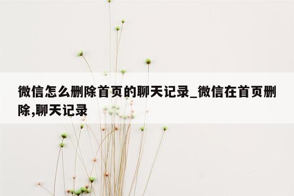 微信怎么删除首页的聊天记录_微信在首页删除,聊天记录