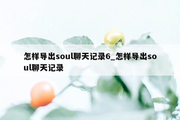 怎样导出soul聊天记录6_怎样导出soul聊天记录