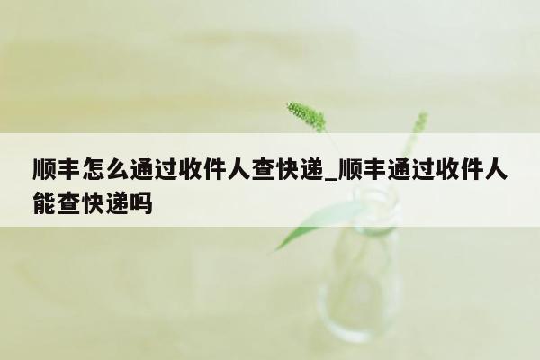 顺丰怎么通过收件人查快递_顺丰通过收件人能查快递吗