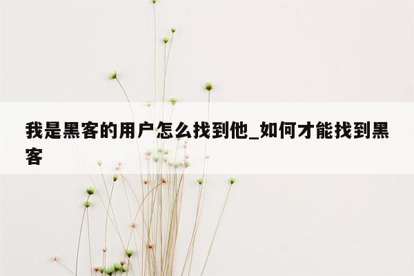 我是黑客的用户怎么找到他_如何才能找到黑客