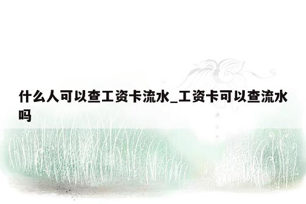 什么人可以查工资卡流水_工资卡可以查流水吗