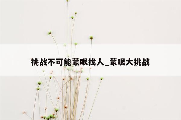 挑战不可能蒙眼找人_蒙眼大挑战