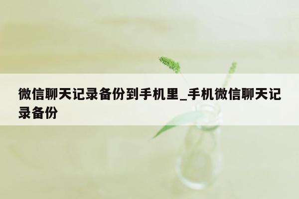 微信聊天记录备份到手机里_手机微信聊天记录备份