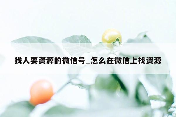 找人要资源的微信号_怎么在微信上找资源