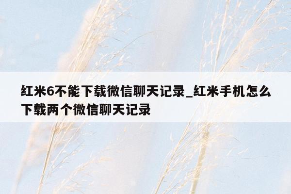 红米6不能下载微信聊天记录_红米手机怎么下载两个微信聊天记录