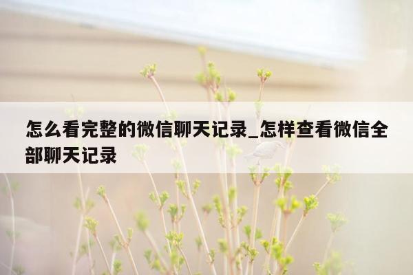 怎么看完整的微信聊天记录_怎样查看微信全部聊天记录