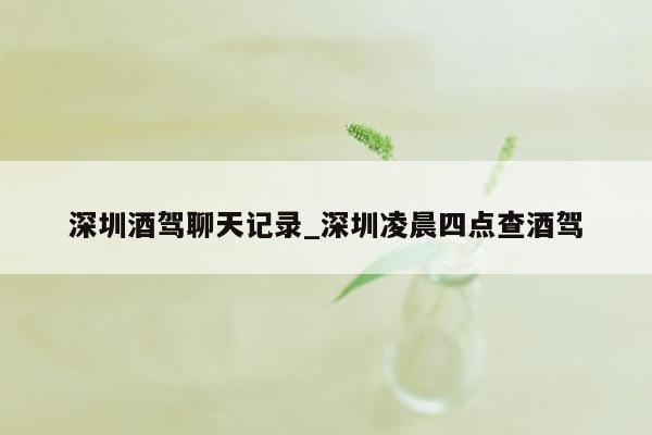 深圳酒驾聊天记录_深圳凌晨四点查酒驾