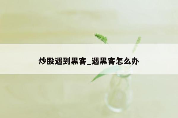 炒股遇到黑客_遇黑客怎么办