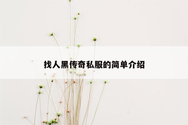 找人黑传奇私服的简单介绍