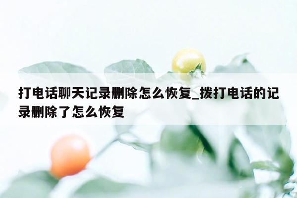 打电话聊天记录删除怎么恢复_拨打电话的记录删除了怎么恢复