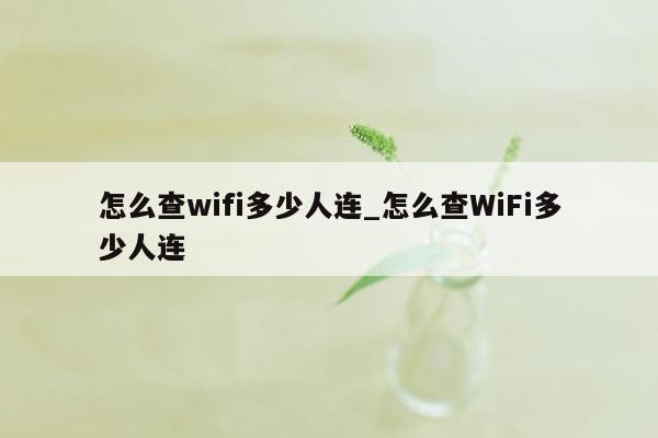 怎么查wifi多少人连_怎么查WiFi多少人连