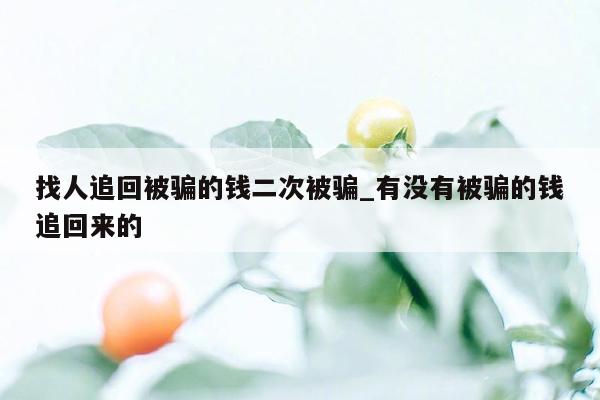 找人追回被骗的钱二次被骗_有没有被骗的钱追回来的