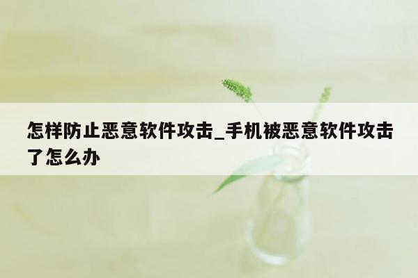 怎样防止恶意软件攻击_手机被恶意软件攻击了怎么办