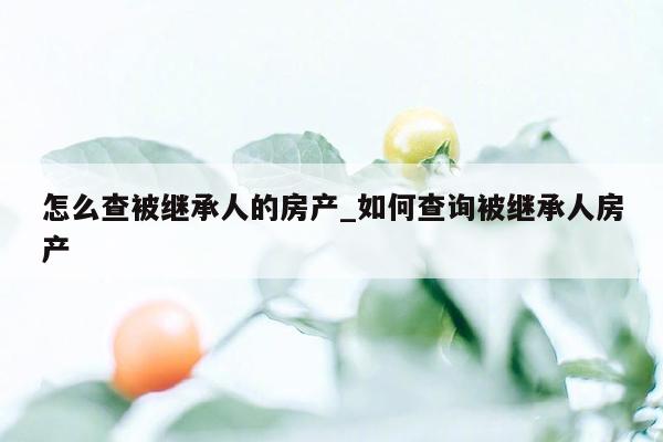 怎么查被继承人的房产_如何查询被继承人房产