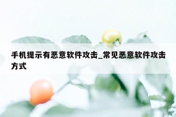 手机提示有恶意软件攻击_常见恶意软件攻击方式