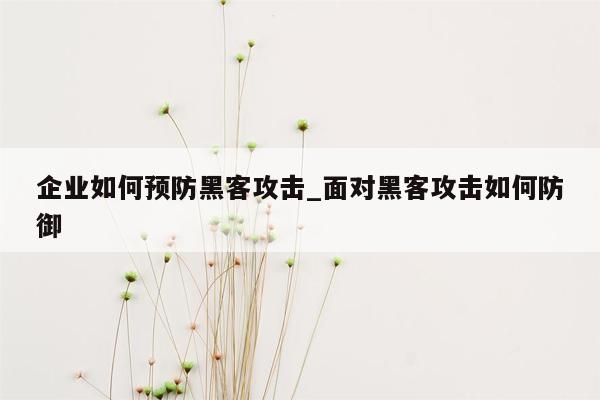 企业如何预防黑客攻击_面对黑客攻击如何防御