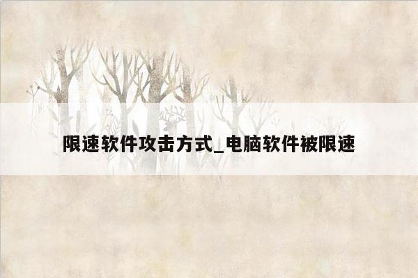 限速软件攻击方式_电脑软件被限速