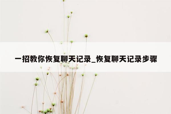 一招教你恢复聊天记录_恢复聊天记录步骤