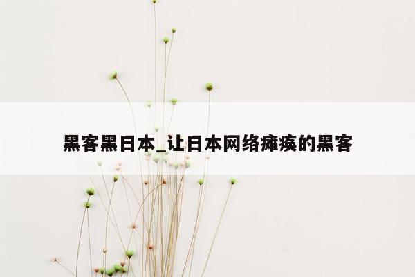 黑客黑日本_让日本网络瘫痪的黑客