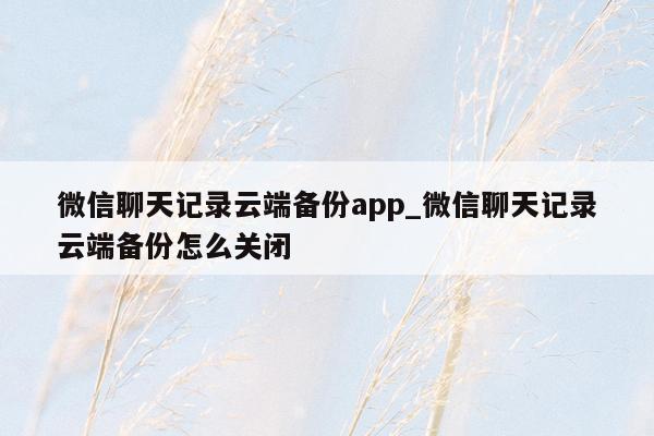 微信聊天记录云端备份app_微信聊天记录云端备份怎么关闭