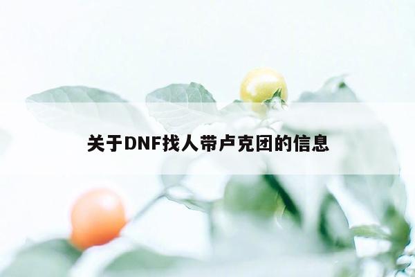 关于DNF找人带卢克团的信息