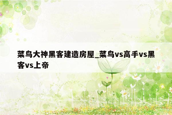 菜鸟大神黑客建造房屋_菜鸟vs高手vs黑客vs上帝