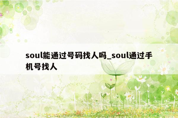 soul能通过号码找人吗_soul通过手机号找人