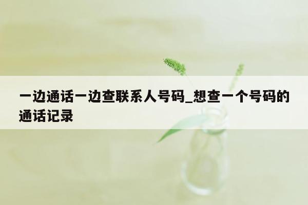 一边通话一边查联系人号码_想查一个号码的通话记录