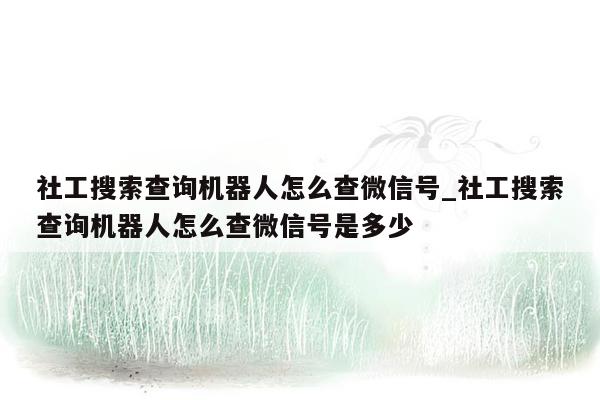 社工搜索查询机器人怎么查微信号_社工搜索查询机器人怎么查微信号是多少