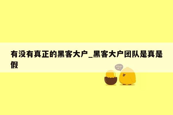 有没有真正的黑客大户_黑客大户团队是真是假