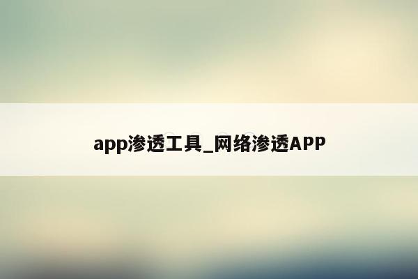 app渗透工具_网络渗透APP