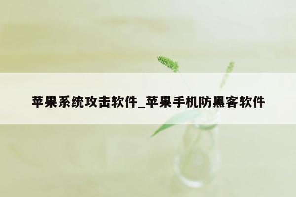 苹果系统攻击软件_苹果手机防黑客软件