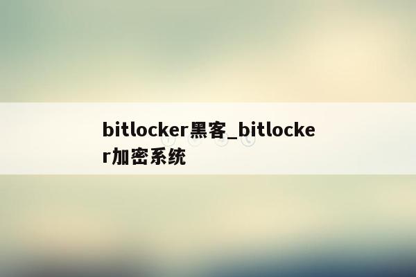 bitlocker黑客_bitlocker加密系统