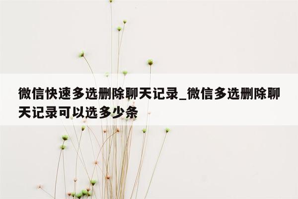 微信快速多选删除聊天记录_微信多选删除聊天记录可以选多少条