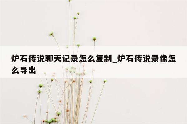 炉石传说聊天记录怎么复制_炉石传说录像怎么导出