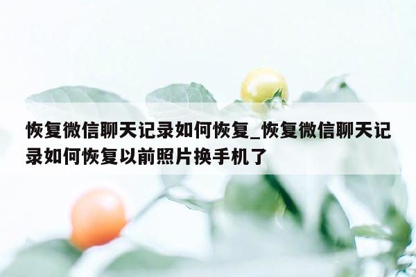 恢复微信聊天记录如何恢复_恢复微信聊天记录如何恢复以前照片换手机了