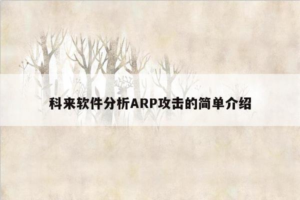 科来软件分析ARP攻击的简单介绍