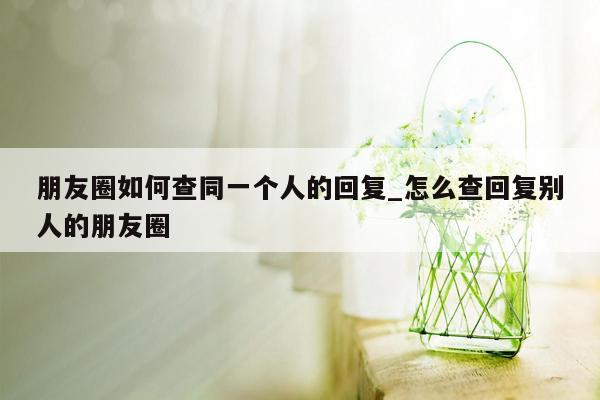 朋友圈如何查同一个人的回复_怎么查回复别人的朋友圈