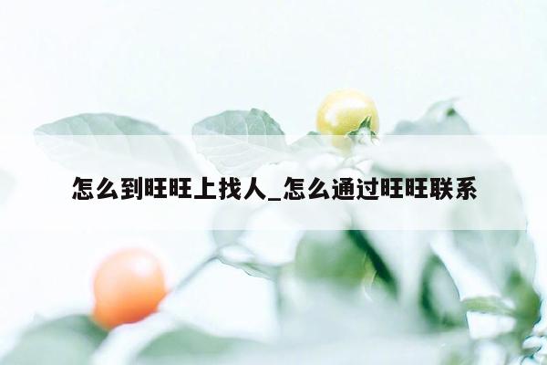 怎么到旺旺上找人_怎么通过旺旺联系