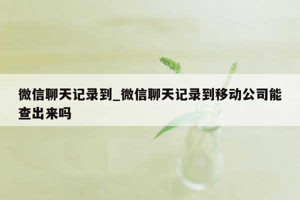 微信聊天记录到_微信聊天记录到移动公司能查出来吗