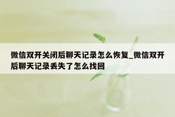 微信双开关闭后聊天记录怎么恢复_微信双开后聊天记录丢失了怎么找回